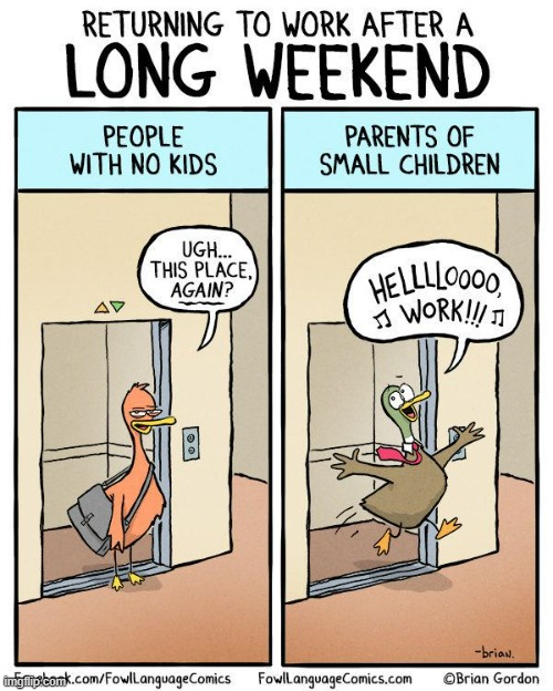 image tagged in memes,comics/cartoons,long,weekend,work,return | made w/ Imgflip meme maker