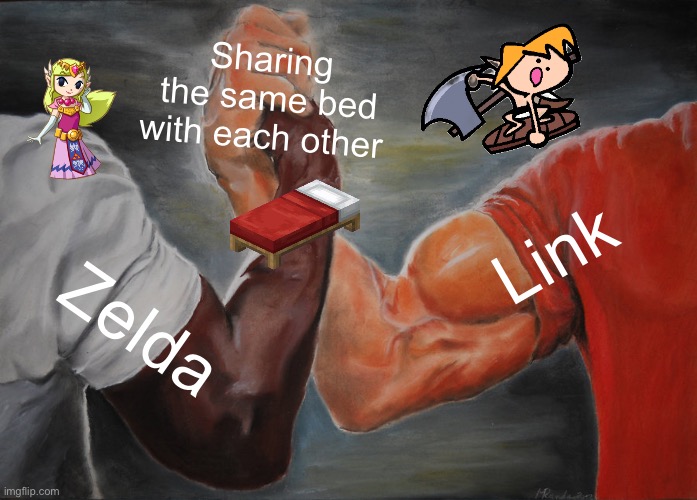 Epic Handshake | Sharing the same bed with each other; Link; Zelda | image tagged in memes,epic handshake | made w/ Imgflip meme maker