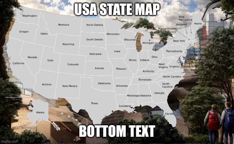 Bottom | USA STATE MAP; BOTTOM TEXT | image tagged in these 2 mfs staring at city landscape | made w/ Imgflip meme maker