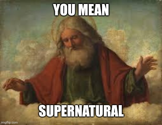 god | YOU MEAN SUPERNATURAL | image tagged in god | made w/ Imgflip meme maker