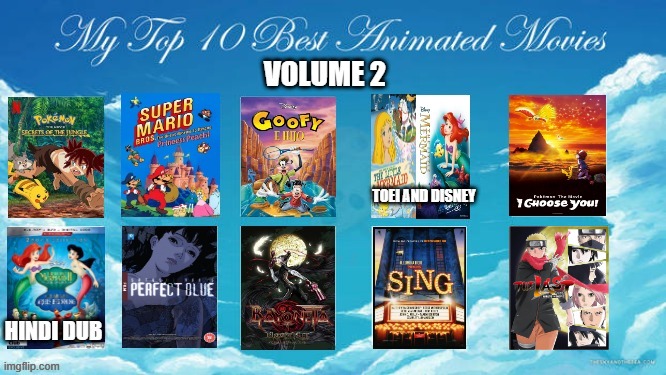 top 10 best animated movies volume 2 | image tagged in animation is cinema,animation,movies,anime,the little mermaid,nintendo | made w/ Imgflip meme maker