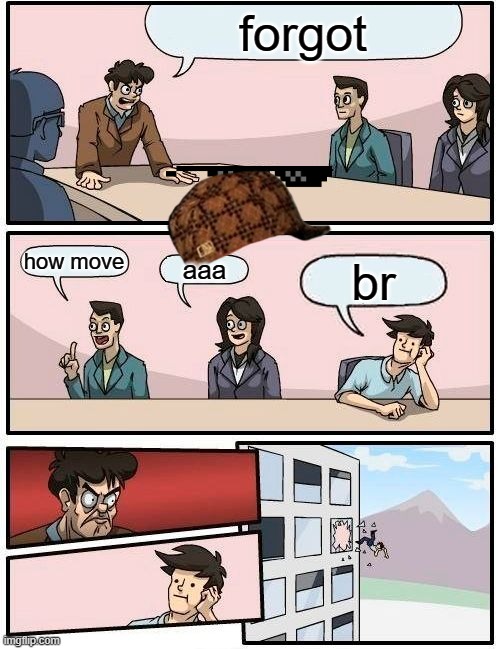 asdf | forgot; how move; aaa; br | image tagged in memes,boardroom meeting suggestion | made w/ Imgflip meme maker