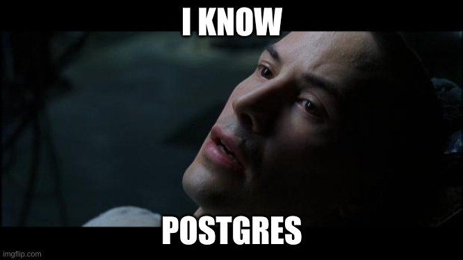 i know kung fu | I KNOW; POSTGRES | image tagged in i know kung fu | made w/ Imgflip meme maker