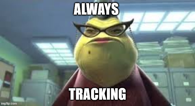 Tracking | ALWAYS; TRACKING | image tagged in monsters inc roz | made w/ Imgflip meme maker