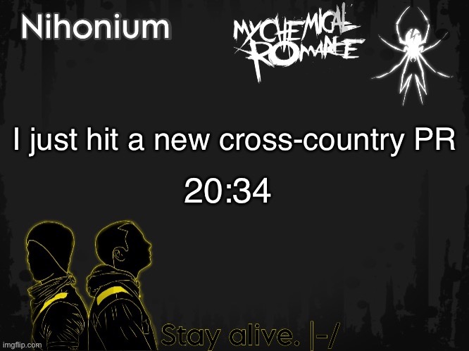 I feel absolutely cooked | 20:34; I just hit a new cross-country PR | image tagged in twentyonebandito s template for nihonium,running | made w/ Imgflip meme maker