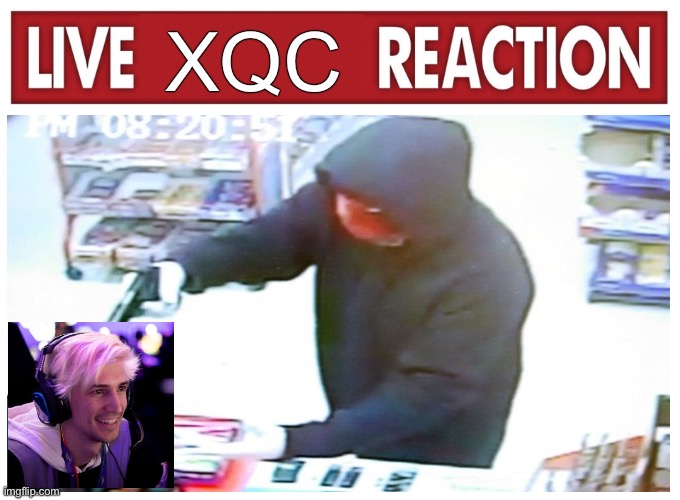 Armed robbery | XQC | image tagged in live reaction | made w/ Imgflip meme maker