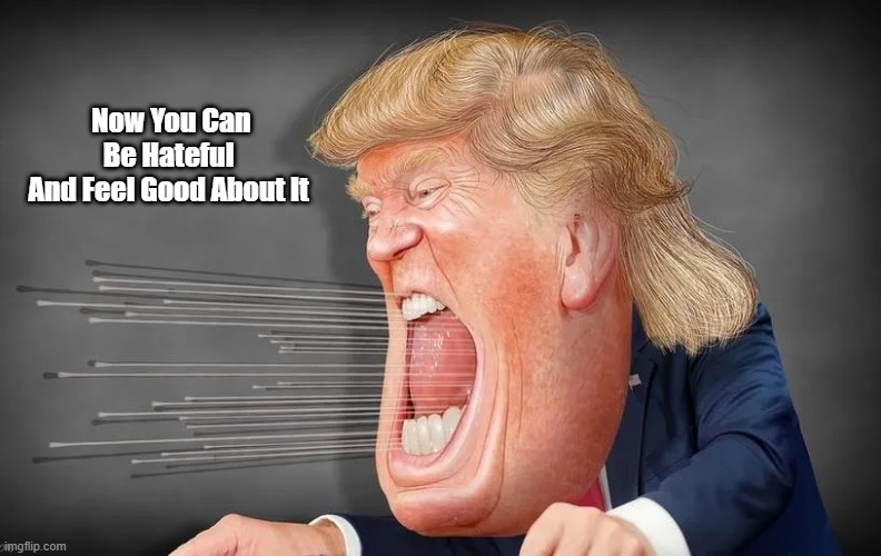 "Now You Can Be Hateful And Feel Good About It" | Now You Can Be Hateful 
And Feel Good About It | image tagged in trump,trumpism,cultists,cults,trump cult,hatred | made w/ Imgflip meme maker