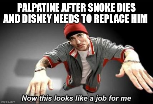 Now this looks like a job for me | PALPATINE AFTER SNOKE DIES AND DISNEY NEEDS TO REPLACE HIM | image tagged in now this looks like a job for me | made w/ Imgflip meme maker