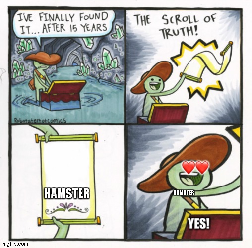 hamster | HAMSTER; HAMSTER | image tagged in the scroll of truth-good ending | made w/ Imgflip meme maker