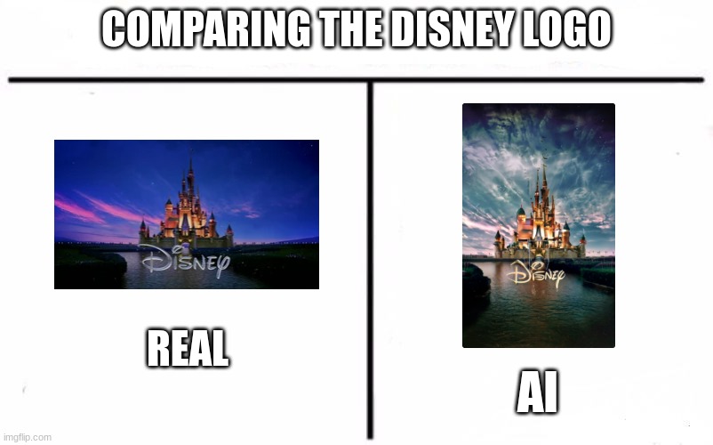 hmm | COMPARING THE DISNEY LOGO; REAL; AI | image tagged in who would win blank,disney | made w/ Imgflip meme maker