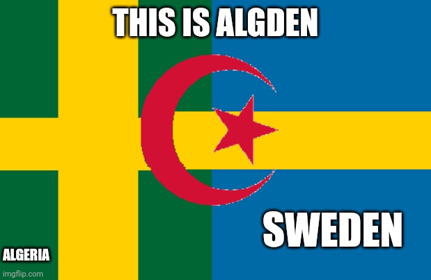 algeria flag + sweden flag | THIS IS ALGDEN; ALGERIA; SWEDEN | image tagged in algeria flag sweden flag | made w/ Imgflip meme maker