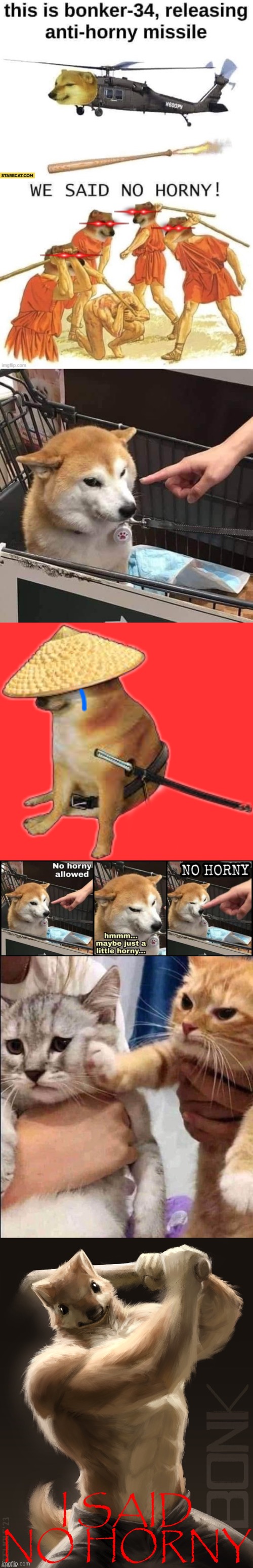 image tagged in this is bonker-34 launching anti horny missile,no horny,silence wench,just a little horny,no horny cat | made w/ Imgflip meme maker