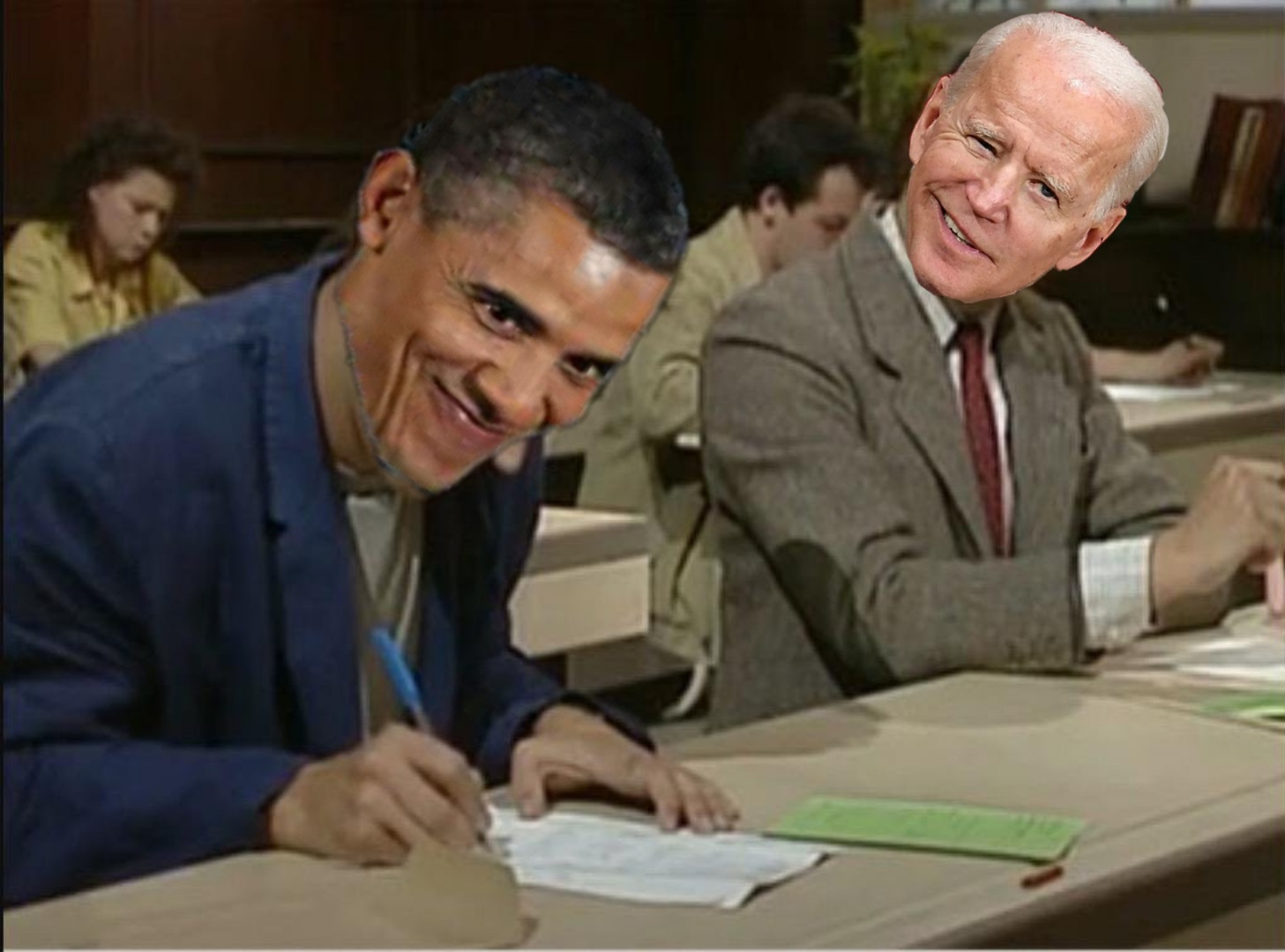 Biden cheating off Obama Blank Meme Template