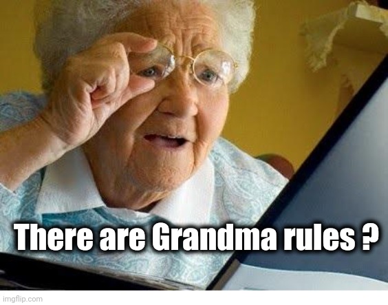 old lady at computer | There are Grandma rules ? | image tagged in old lady at computer | made w/ Imgflip meme maker