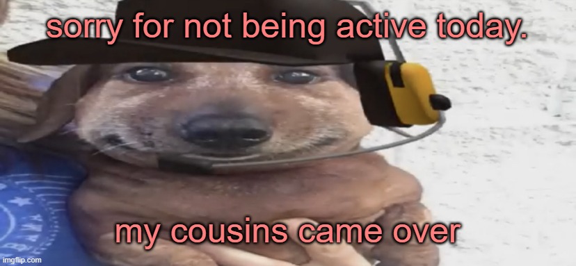 chucklenuts | sorry for not being active today. my cousins came over | image tagged in chucklenuts | made w/ Imgflip meme maker