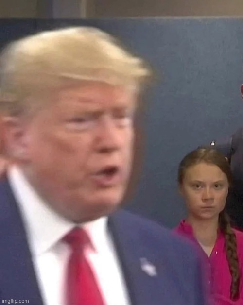 Greta Thunberg Stares at Donald Trump | image tagged in greta thunberg stares at donald trump | made w/ Imgflip meme maker