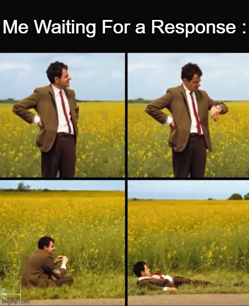 Mr bean waiting | Me Waiting For a Response : | image tagged in mr bean waiting | made w/ Imgflip meme maker