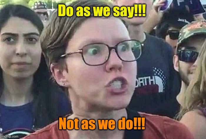 Triggered Liberal | Do as we say!!! Not as we do!!! | image tagged in triggered liberal | made w/ Imgflip meme maker