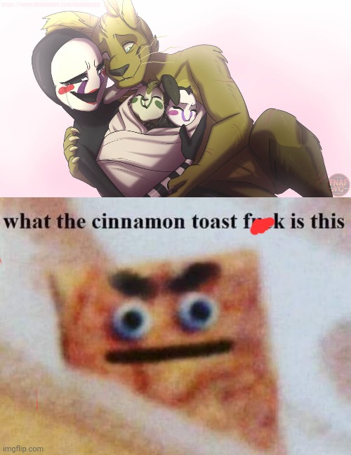 WHAT THE CINNAMON TOAST.... SPRINGTRAP X PUPPET? | image tagged in what the cinnamon toast f is this,springtrap x puppet,barf,wtf,skibidi toilet sigma in ohio rizz gyatt gacha | made w/ Imgflip meme maker