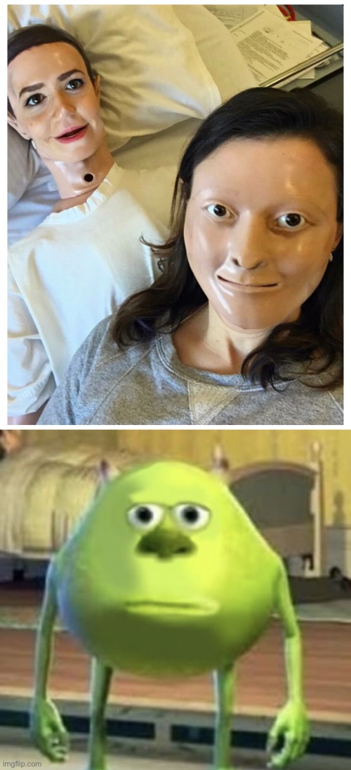 image tagged in mike wazowski face swap,cursed,face swap,dummy,creepy,face | made w/ Imgflip meme maker