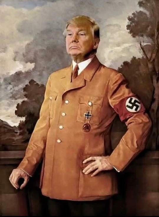 High Quality Trump in Nazi uniform, dreaming of 2025. Fascist tyranny Blank Meme Template
