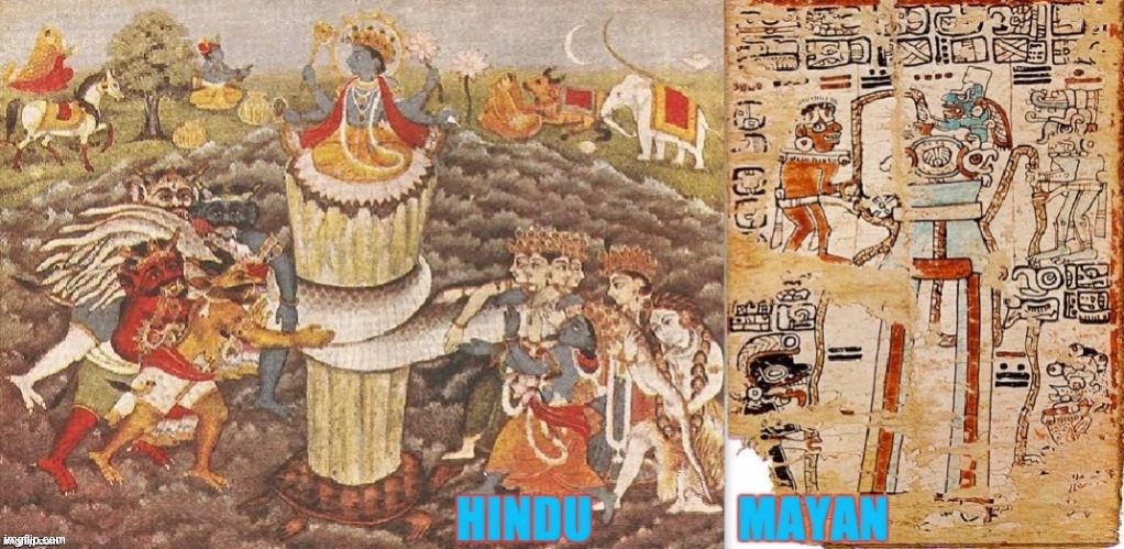 Churning of the Milky Way | image tagged in hindu,india,mayan | made w/ Imgflip meme maker