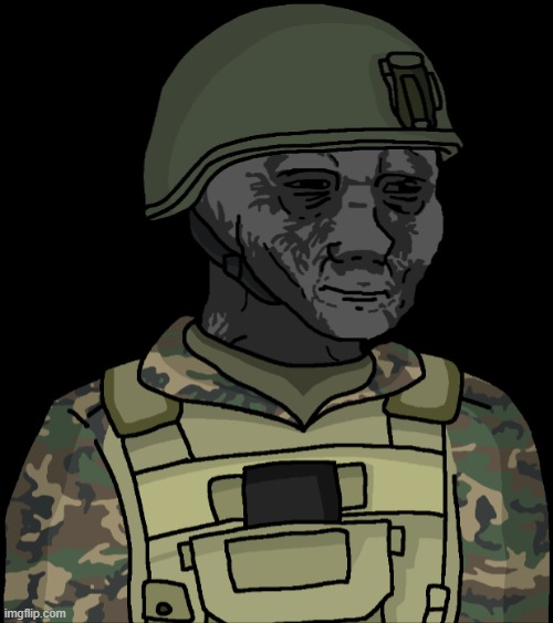 Wojak Serious/Distressed Eroican Soldier | image tagged in wojak serious/distressed eroican soldier | made w/ Imgflip meme maker