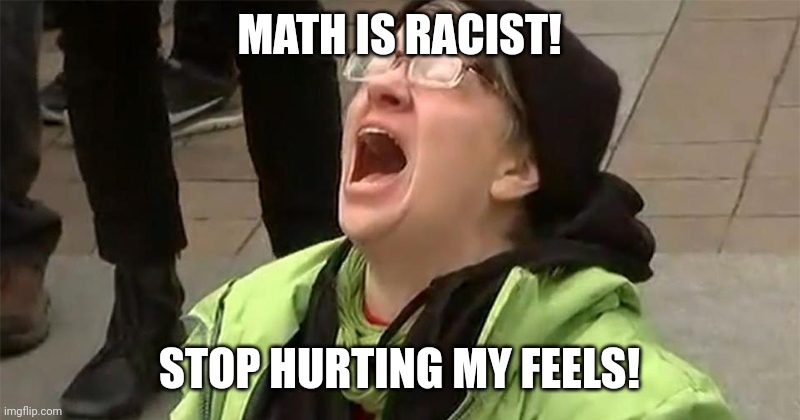 crying liberal | MATH IS RACIST! STOP HURTING MY FEELS! | image tagged in crying liberal | made w/ Imgflip meme maker