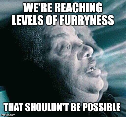 we're reaching levels of | WE'RE REACHING LEVELS OF FURRYNESS THAT SHOULDN'T BE POSSIBLE | image tagged in we're reaching levels of | made w/ Imgflip meme maker