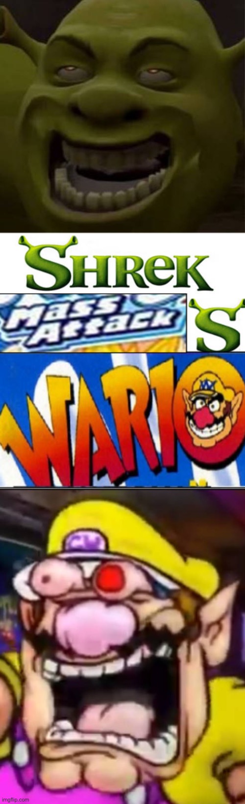 Shrek mass atttacks wario | image tagged in shrek mass atttacks wario | made w/ Imgflip meme maker
