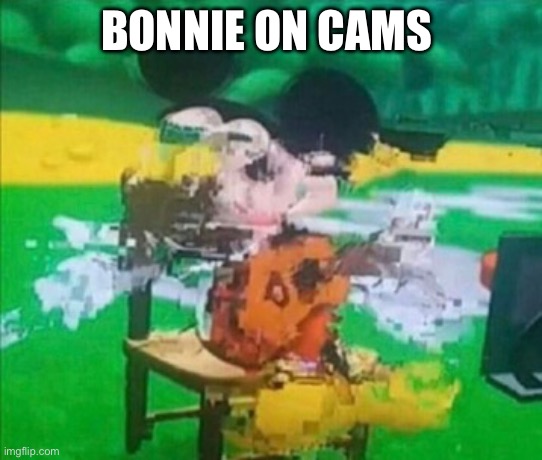 glitchy mickey | BONNIE ON CAMS | image tagged in glitchy mickey | made w/ Imgflip meme maker