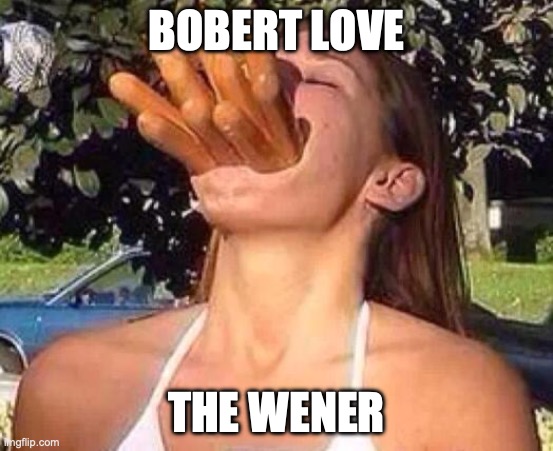 BOBERT LOVE THE WENER | image tagged in hot dog girl | made w/ Imgflip meme maker