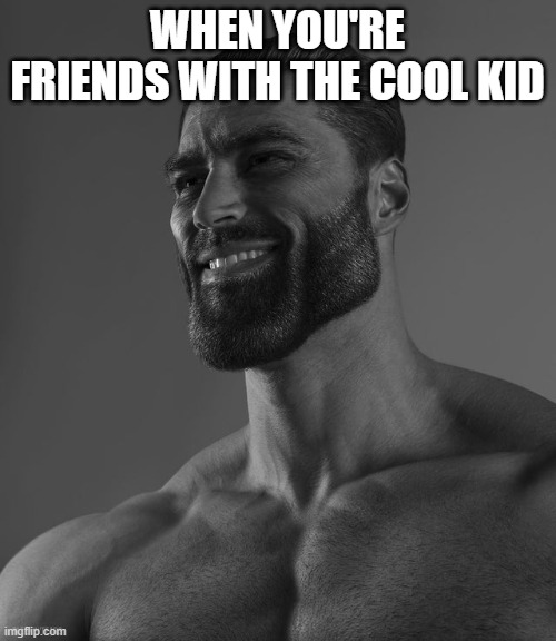 Giga Chad | WHEN YOU'RE FRIENDS WITH THE COOL KID | image tagged in giga chad | made w/ Imgflip meme maker