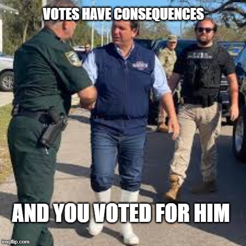 Ron DeSantis | VOTES HAVE CONSEQUENCES; AND YOU VOTED FOR HIM | image tagged in ron desantis,florida,hispanics,latino,latina | made w/ Imgflip meme maker