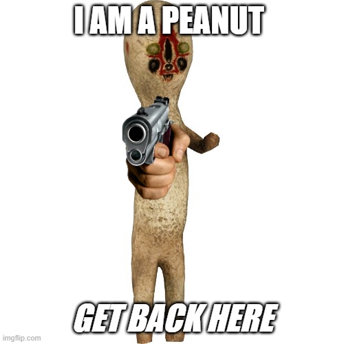 scp 173 peanut mad | I AM A PEANUT; GET BACK HERE | image tagged in scp 173 | made w/ Imgflip meme maker