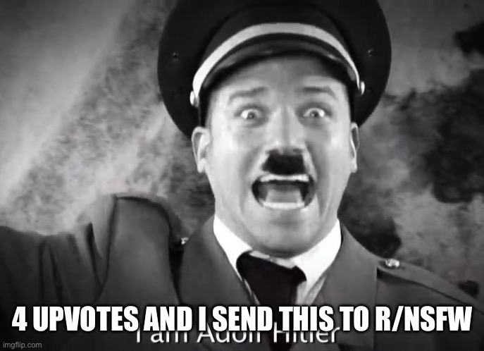 I AM ADOLF HITLER! | 4 UPVOTES AND I SEND THIS TO R/NSFW | image tagged in i am adolf hitler | made w/ Imgflip meme maker