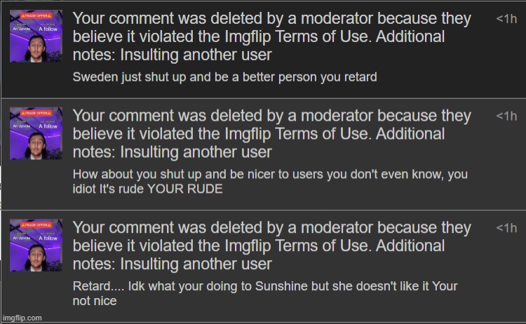I've been rude to a lot of people idk why I finally get banned | image tagged in ban,mod | made w/ Imgflip meme maker