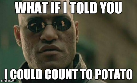 Matrix Morpheus | WHAT IF I TOLD YOU I COULD COUNT TO POTATO | image tagged in memes,matrix morpheus | made w/ Imgflip meme maker