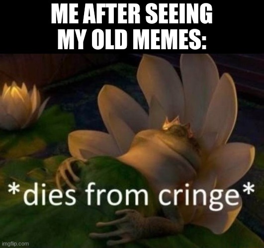 bruh, we all had that one meme that was cringe... | ME AFTER SEEING MY OLD MEMES: | image tagged in dies of cringe | made w/ Imgflip meme maker