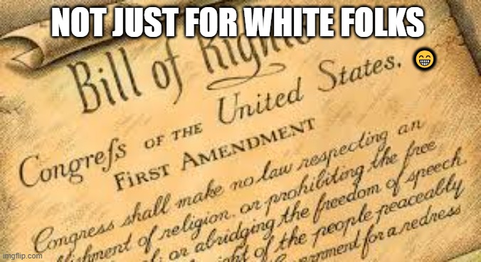 First Amendment US Constitution | NOT JUST FOR WHITE FOLKS; 😁 | image tagged in first amendment,u s constitution,america,bill of rights,maga | made w/ Imgflip meme maker