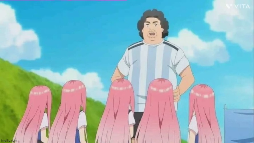 Diego Maradona is the Soccer Coach of Itsuki,Nino, Miku, Yotsuba and Ichika???? | image tagged in anime,soccer,argentina | made w/ Imgflip meme maker