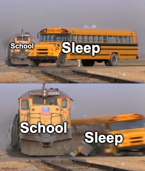 Especially in High School (I'm not here yet but I'm not looking forward to it) | School; Sleep; School; Sleep | image tagged in memes,funny,relatable,school,sleep,front page plz | made w/ Imgflip meme maker