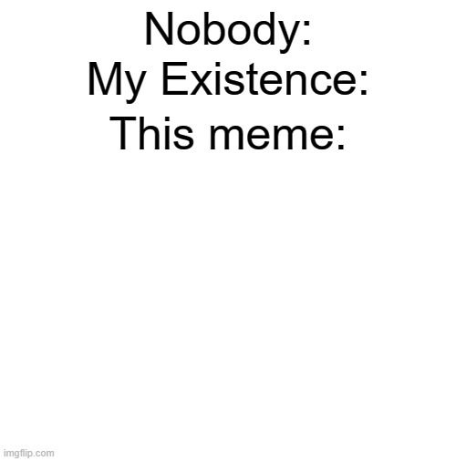 :) (I suck at making titles) | Nobody:; My Existence:; This meme: | image tagged in blank white template,memes,funny | made w/ Imgflip meme maker