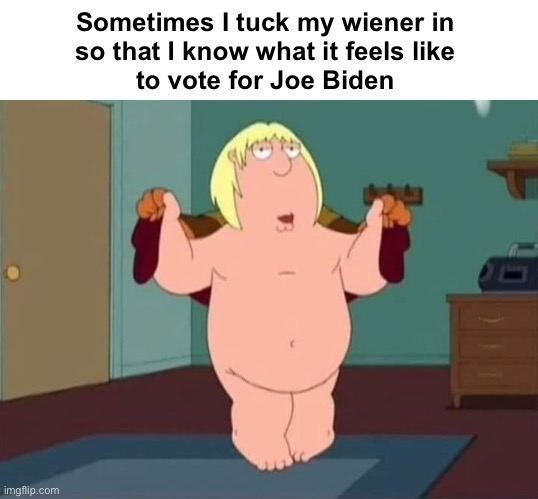 Vote for Joe! | Sometimes I tuck my wiener in 
so that I know what it feels like 
to vote for Joe Biden | image tagged in sometimes | made w/ Imgflip meme maker