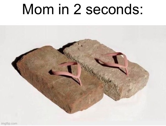 brick slippers  | Mom in 2 seconds: | image tagged in brick slippers | made w/ Imgflip meme maker