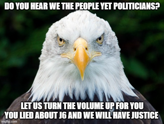 DO YOU HEAR WE THE PEOPLE YET POLITICIANS? LET US TURN THE VOLUME UP FOR YOU
YOU LIED ABOUT J6 AND WE WILL HAVE JUSTICE | made w/ Imgflip meme maker