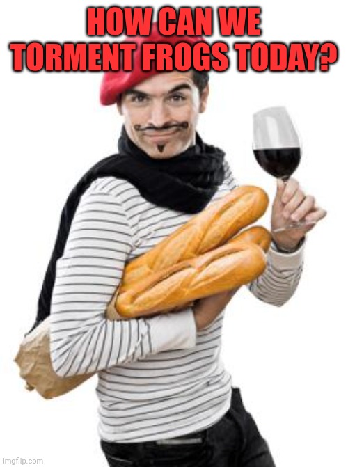 scumbag french | HOW CAN WE TORMENT FROGS TODAY? | image tagged in scumbag french | made w/ Imgflip meme maker