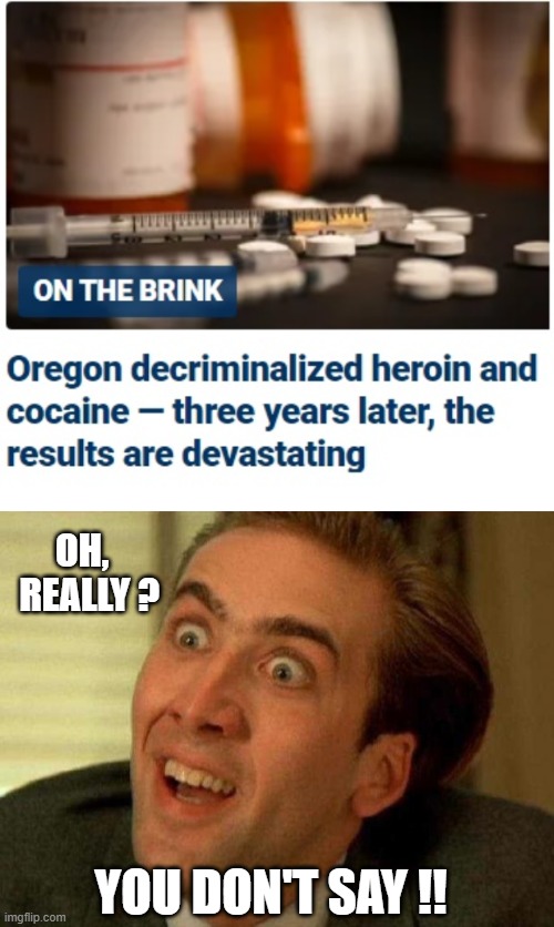 Another Failed Democrat Policy | OH,
  REALLY ? YOU DON'T SAY !! | image tagged in nicolas cage,liberals,leftists,democrats,oregon | made w/ Imgflip meme maker