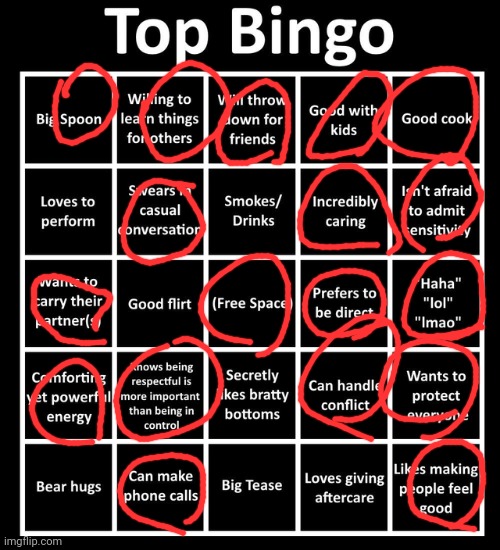 Top Bingo | image tagged in top bingo | made w/ Imgflip meme maker