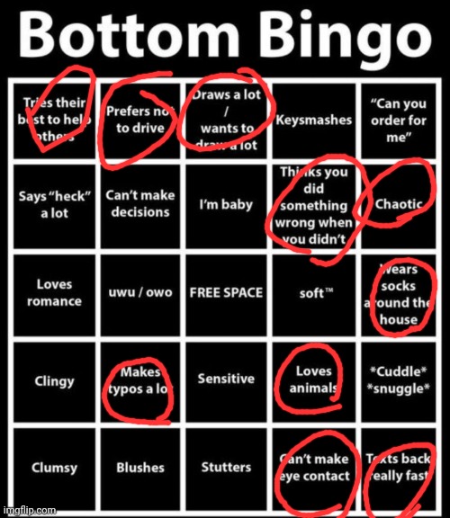 Bottom Bingo | image tagged in bottom bingo | made w/ Imgflip meme maker